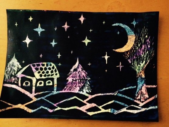 Зимняя ночь граттаж