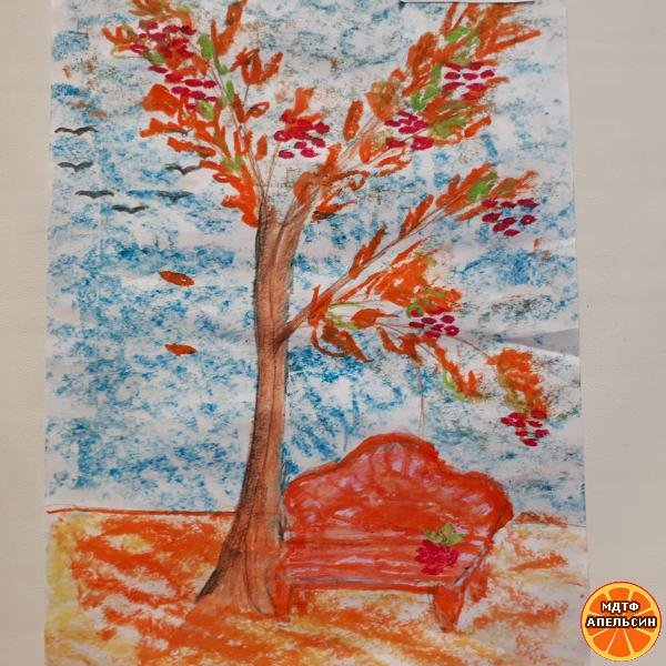Осенний листопад восковыми мелками