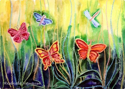 Рисование мелками и акварелью