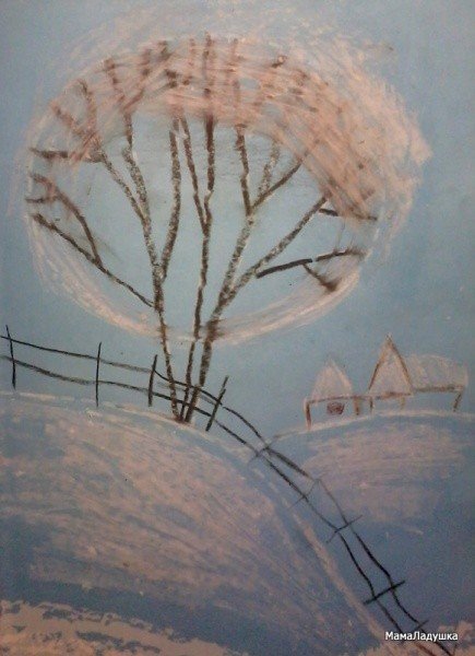 Рисование мелками зима