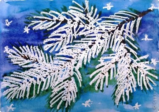 Рисование свечой и акварелью зима