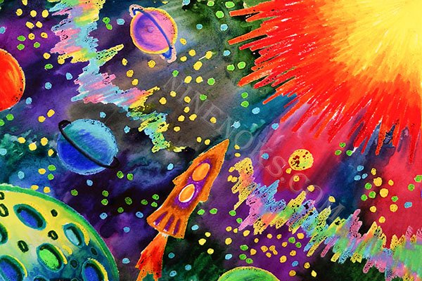 Космос мелками и акварелью