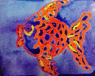 Рисование рыбок восковыми мелками и акварелью