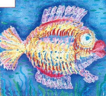 Рыбки восковыми мелками
