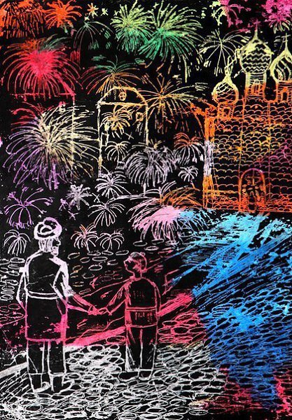 Праздничный салют восковыми мелками