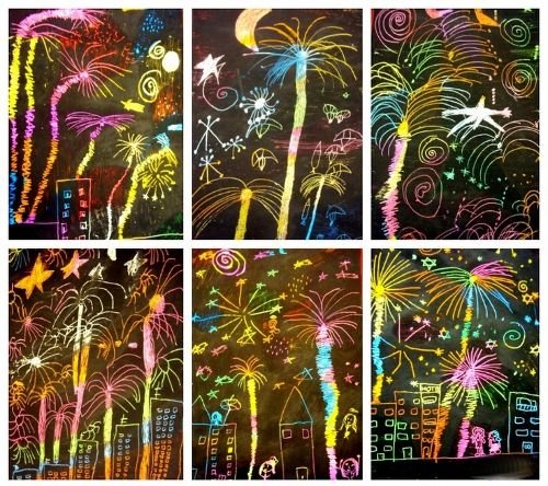 Поэтапное рисование салюта