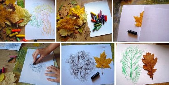 Осенний лист восковые мелки