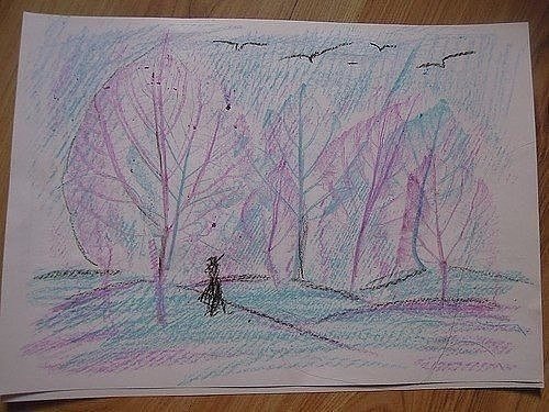 Рисуем листья восковыми мелками