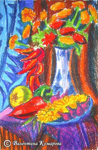 Натюрморт восковыми мелками