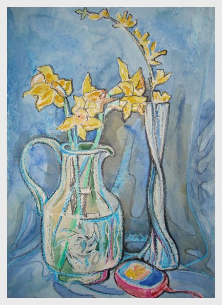 Смешанная техника акварель и восковые мелки