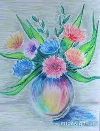 Цветы в вазе цветными карандашами