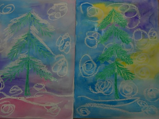 Рисование восковыми мелками и акварелью в детском саду