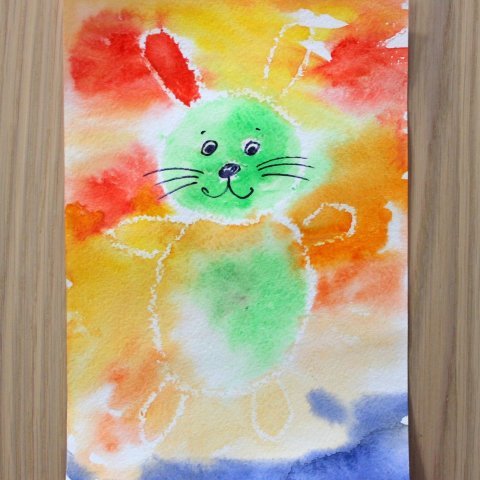 Рисование восковые мелки и акварель для детей