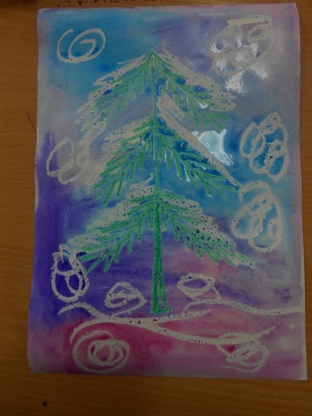 Гуашью зима зайчик