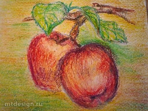 Рисование восковыми мелками фрукты
