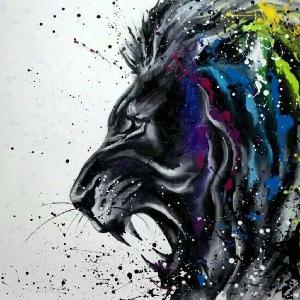 Картины Льва цветные на черном фоне