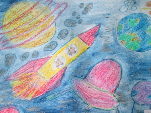 Рисование космоса восковыми мелками