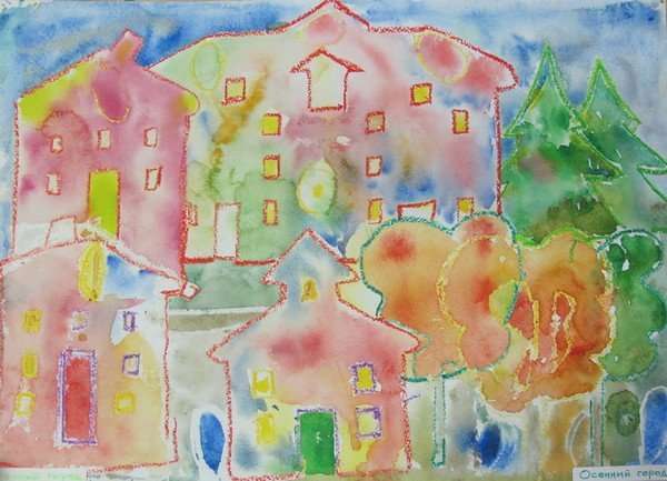 Техника восковая пастель и акварель