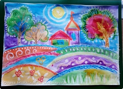 Рисование восковые мелки и акварель для детей