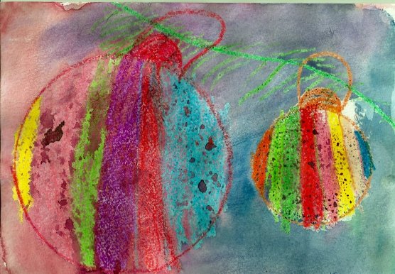 Рисование восковые мелки и акварель