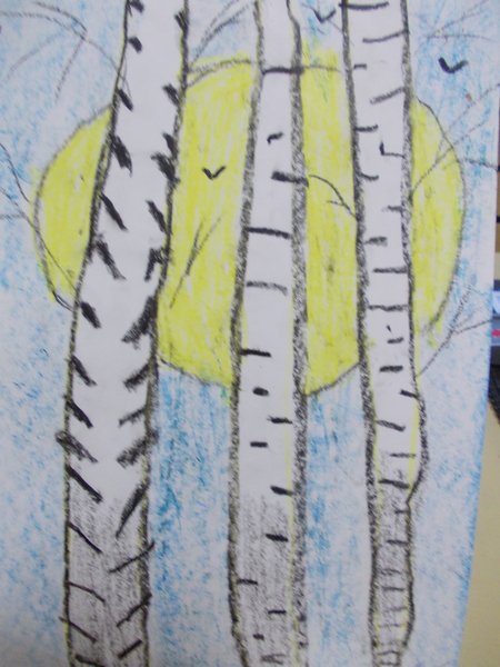 Рисунки мелками берёзы