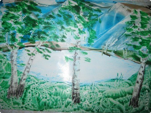 Рисование березы восковыми мелками