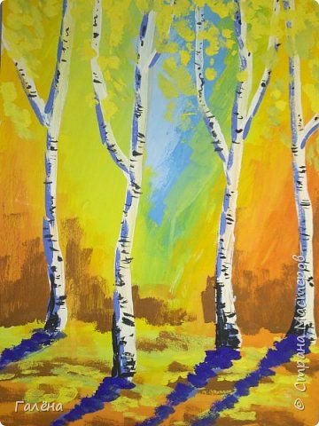 Рисование березы гуашью