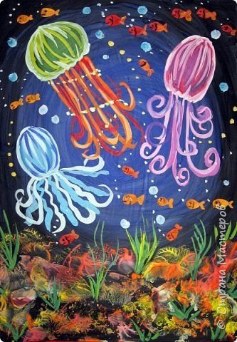 Подводный мир восковыми мелками