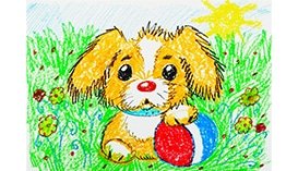 Нарисовать собаку восковыми мелками