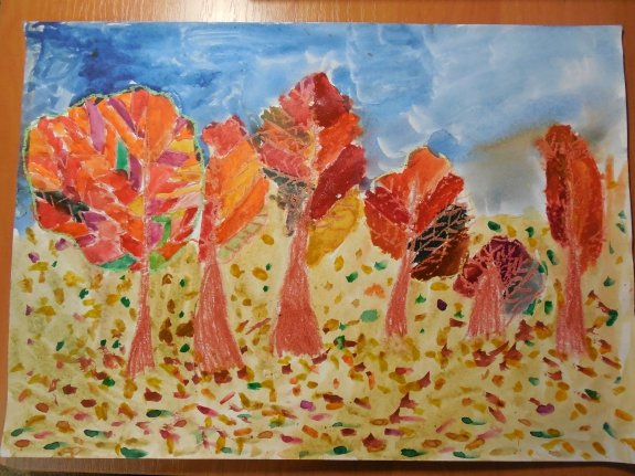 Осенний листопад восковыми мелками