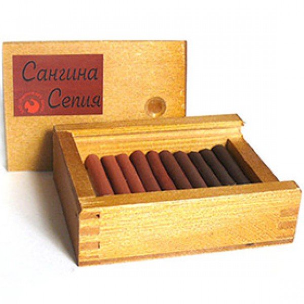 Сангина/сепия ассорти в деревянном пенале 10 карандашей