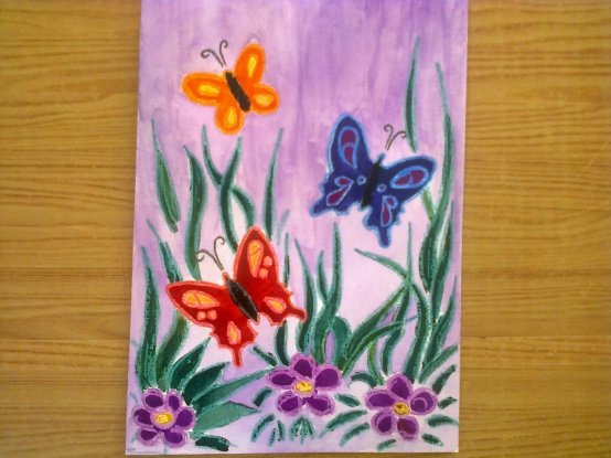 Рисование восковыми мелками цветы