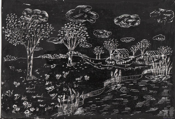 Гравюра граттаж дети