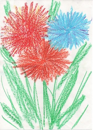 Астры восковыми мелками