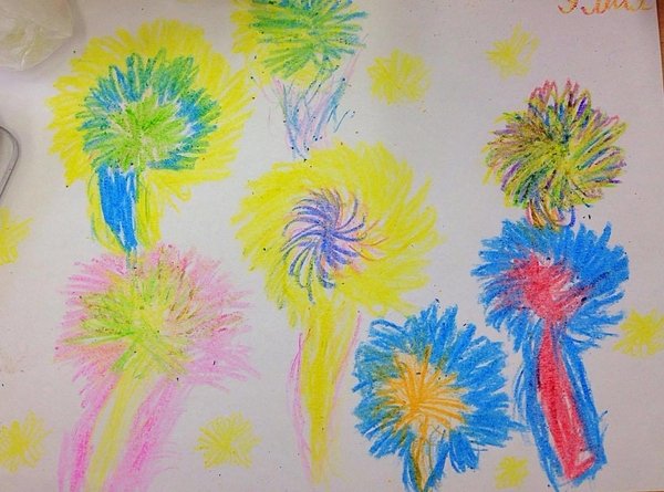 Праздничный салют восковые мелки акварель