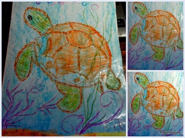 Морская черепаха восковыми мелками