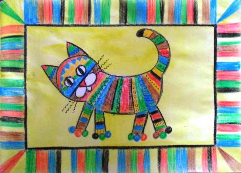 Кот восковыми мелками