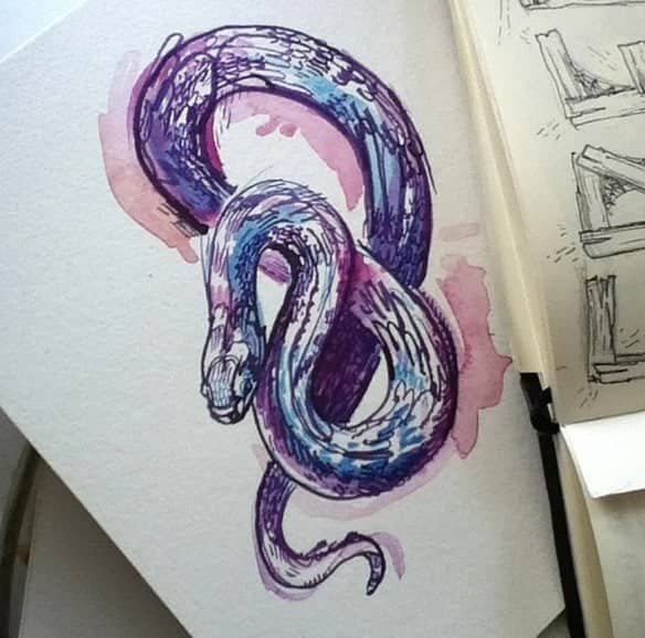 Тату змея акварель