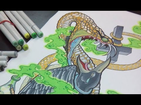 Рисунок змеи маркерами