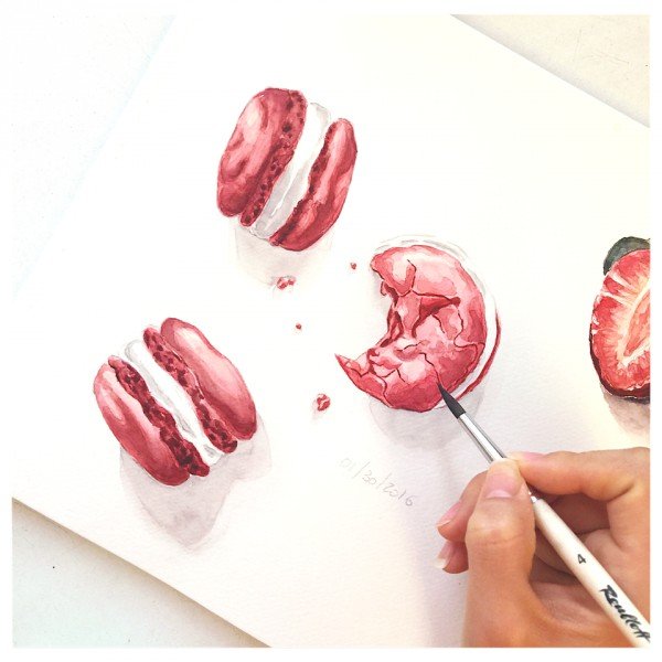 Скетчинг макаруны акварель