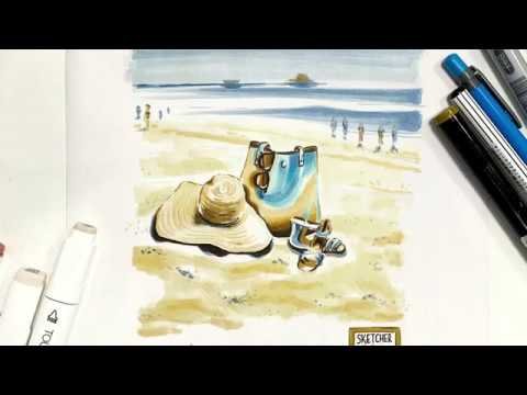 Пляж скетч маркерами