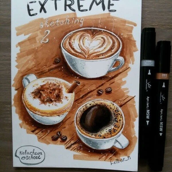 Капучино маркерами для скетчинга