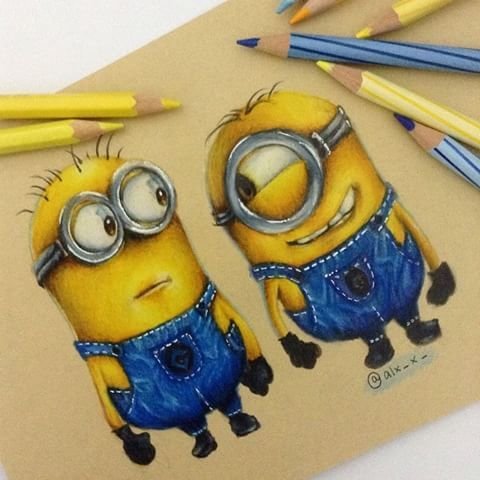 Миньоны цветными карандашами