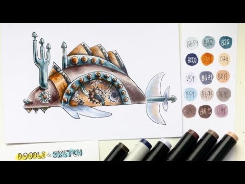 Стимпанк скетчи маркерами