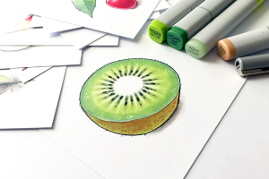 Фрукты акварелью киви