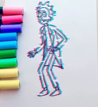 Глитч рисунок на бумаге