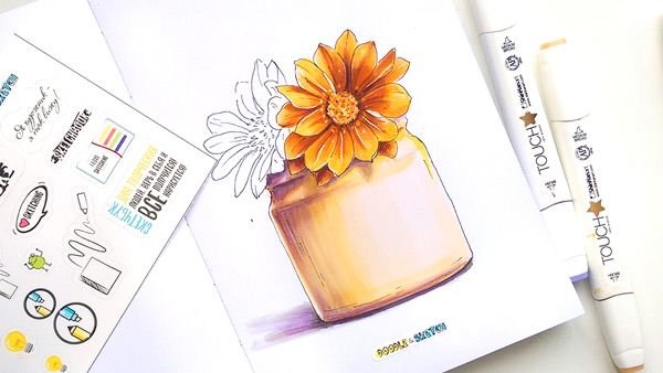 Цветы фломастерами легкие