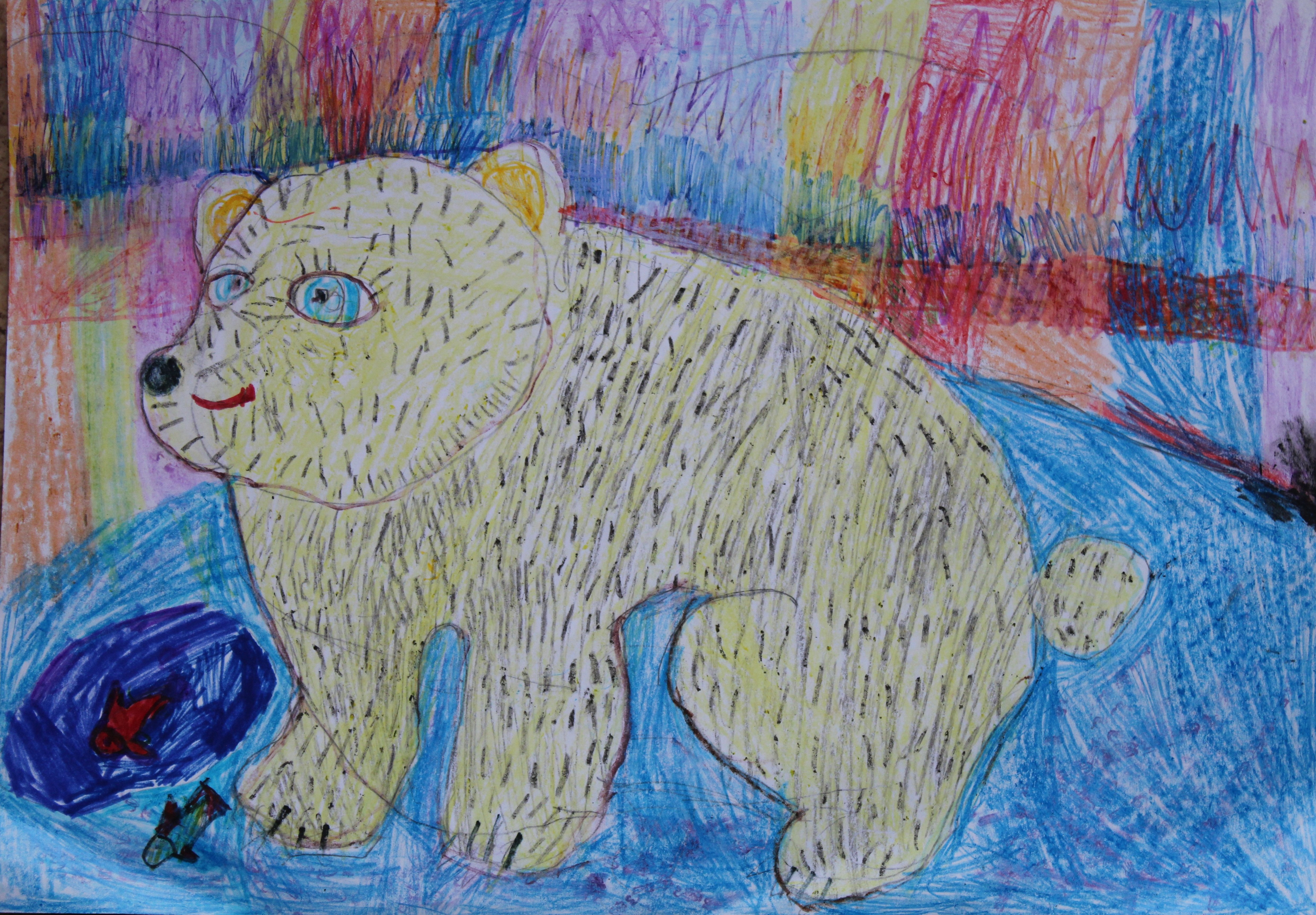 Рисование фломастерами медвежонка