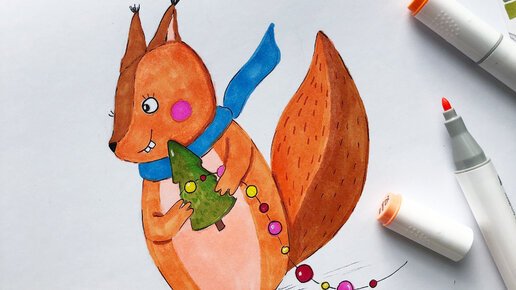 Белочки рисунок маркером