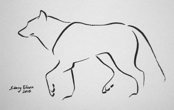 Рисование животных одной линией волк